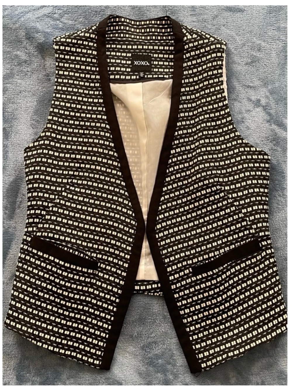 XOXO Black & White Tweed Open-Front Vest
